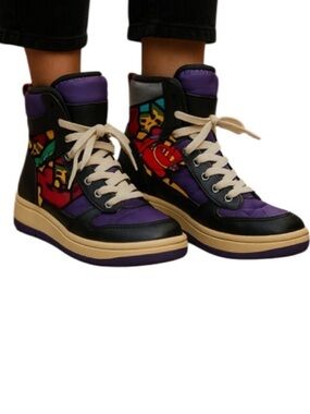 COUGAR Womens/Youth Retro Grabber Snow Boots Cherry Graffiti Purple Black Size 5